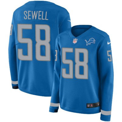 Detroit Lions #58 Penei Sewell Blue Team Color Women's Stitched NFL Limited Therma Long Sleeve Jersey